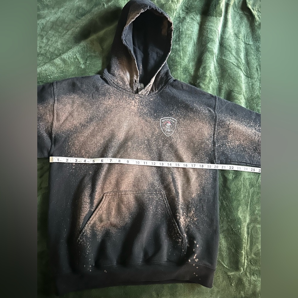 Bleach Dyed Hoodie Black Acid Wash Gildan Pullover Grunge Streetwear M - Picture 6 of 8